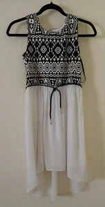 BCX Girl's Dress Size 14 Black White Print Sleeveless Hi Low Lined - Picture 1 of 12