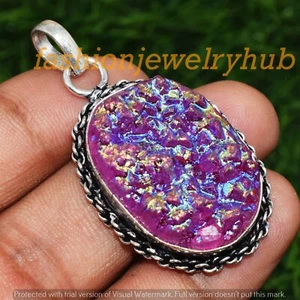 1Pcs Sale ! Titanium Drusy Gemstone Wholesale Pendant Lot 925 Silver Plated - Picture 1 of 4