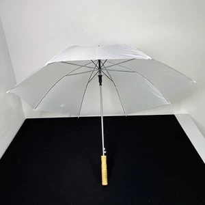 White 40” Umbrella Wooden Handle Push to Open Wedding Party - Picture 1 of 7