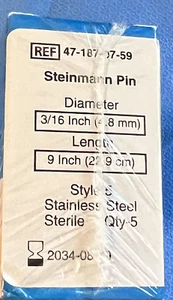 ZIMMER STEINMANN PIN DIAMETER 3/16 INCH (4.8 MM) LENGTH 9 INCH (22.9 CM) STYLE 5 - Picture 1 of 4