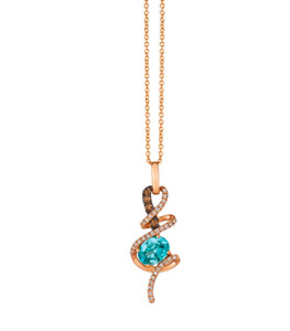 LeVian Blue Zircon Chocolate Diamond Pendant Necklace 1.54cttw 14k Rose Gold NEW