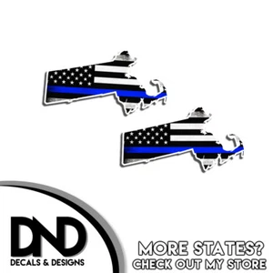Massachusetts HELMET Decal Police Blue Line Tatter American Flag Sticker 4 Pack - Picture 1 of 1