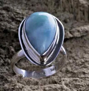 TAXCO MEXICAN STERLING SILVER ADJUSTABLE RING LARIMAR STONE MEXICO - Picture 1 of 1