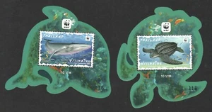 THAILAND 2019 WWF PRESERVED WILD ANIMAL MARINE LIFE 2 ODD SHAPED SOUVENIR SHEETS - Picture 1 of 3