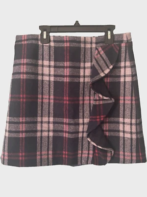 NUEVO CON ETIQUETAS J Crew Mercantile Mujeres Mini Falda a Cuadros Volantes Mezcla de Lana Preppy Punk Talla 8 Foto 1 de 4