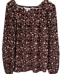 Lauren Conrad LC Women’s Long Sleeve Blouse Brown Floral Square Neck Size Small - Picture 1 of 6