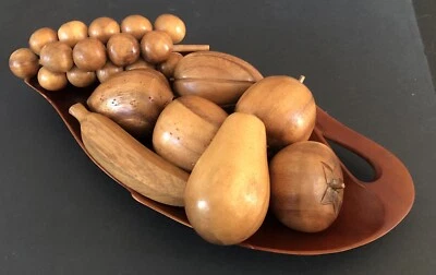 MCM Vintage 10 piezas MADERA TALLADA FRUTA Y TALLADA Mono HOJA MADERA CUENCO PLATO Foto 1 de 4