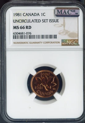 1981 Canada Small Cent NGC MS66 RD MAC - Quality - Image 1 of 2