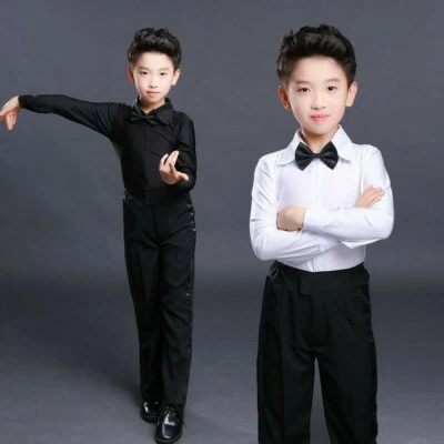 Boy Dance Shirt Ballroom Modern Salsa Samba Sleek Latin Tango Clothing Top White - Image 1 of 4