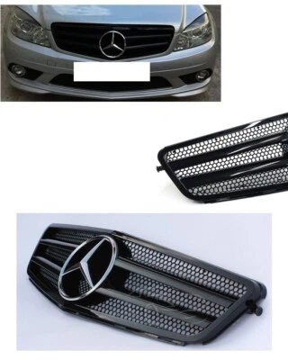 CALANDRE MERCEDES CLASSE C W204 NOIR BRILLANT LOOK AVANTGARDE + LOGO