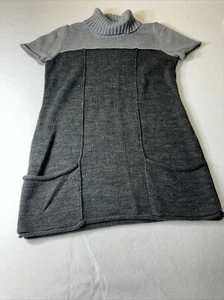 New! Notations Gray Knit Turtleneck Sweater Dress Short Sleeve Front Pockets L - Picture 1 of 5