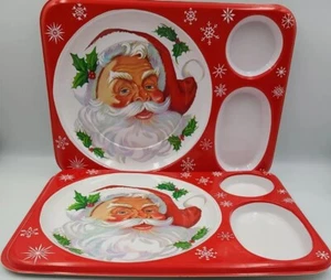 Vintage Lot Christmas Plastic 3-Section Plastic Serving Plate Set Of 2 - Picture 1 of 5