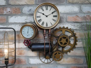 Industrial Pipe Wall Clock Vintage Steampunk Style Pipe Fittings Retro Design - Picture 1 of 18