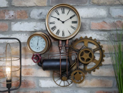 Industrial Pipe Wall Clock Vintage Steampunk Style Pipe Fittings Retro Design - Image 1 of 4