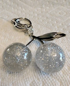 Glitter Clear Cherries Acrylic Bag Charm/Key Chain 1.25" Diameter Each Cherries - Picture 1 of 4