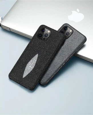 Genuine Stingray Leather Case Pear Fish Skin fr iPhone 17 Pro Max 16 Armor Cover - Image 1 of 4