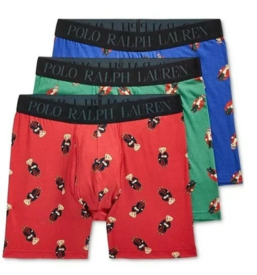 XL Polo Ralph Lauren Men's 3-Pack Boxer Briefs Holiday Bear Set Red Green Blue - Image 1 of 2