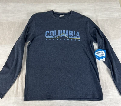 Columbia Men's Sz Large Long Sleeve Waffle Knit Graphic T Shirt Blue Preppy - Image 1 of 4