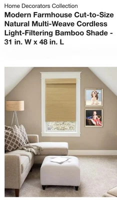 Bamboo Natural Multi-Weave Cordless Light-Filtering  Shade - 31 in. W x 48 in. L - Image 1 of 3