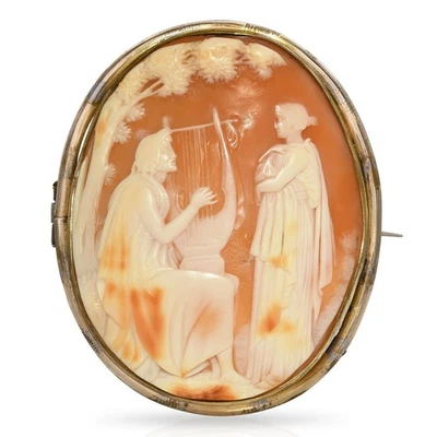 Vintage Gold Filled Shell Cameo Orpheus Playing the Lyre Brooch - Imagem 1 de 4