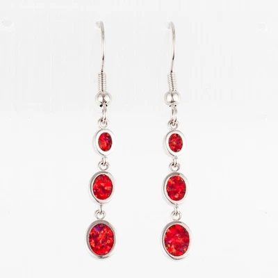 3 pendientes colgantes colgantes de plata ópalo de fuego rojo forma ovalada Foto 1 de 4
