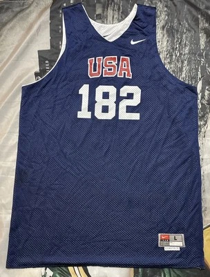 Футболка тренировочная баскетбольная Nike Team USA большая +2 дюйма двусторонняя сине-белая - Изображение 1 из 4