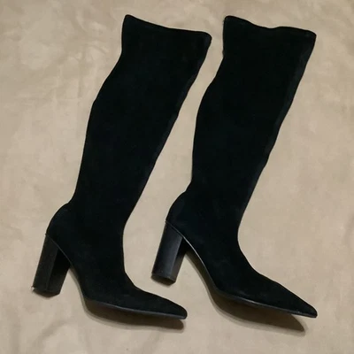 Botas por encima de la rodilla Cuccoo minimalistas punta tacón grueso para mujer talla 10 negras Foto 1 de 4