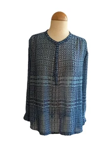 Ana Damen halbtransparentes Oberteil Rollriegelärmel Knopfakzente Übergröße 2X blau - Bild 1 von 5