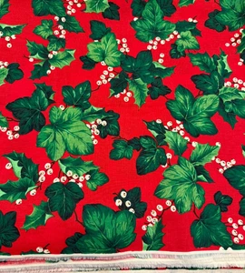 Tela de Navidad hojas de bayas de acebo Cranston de colección 2 yardas X 3 yardas ~ rojo verde blanco - Imagen 1 de 3