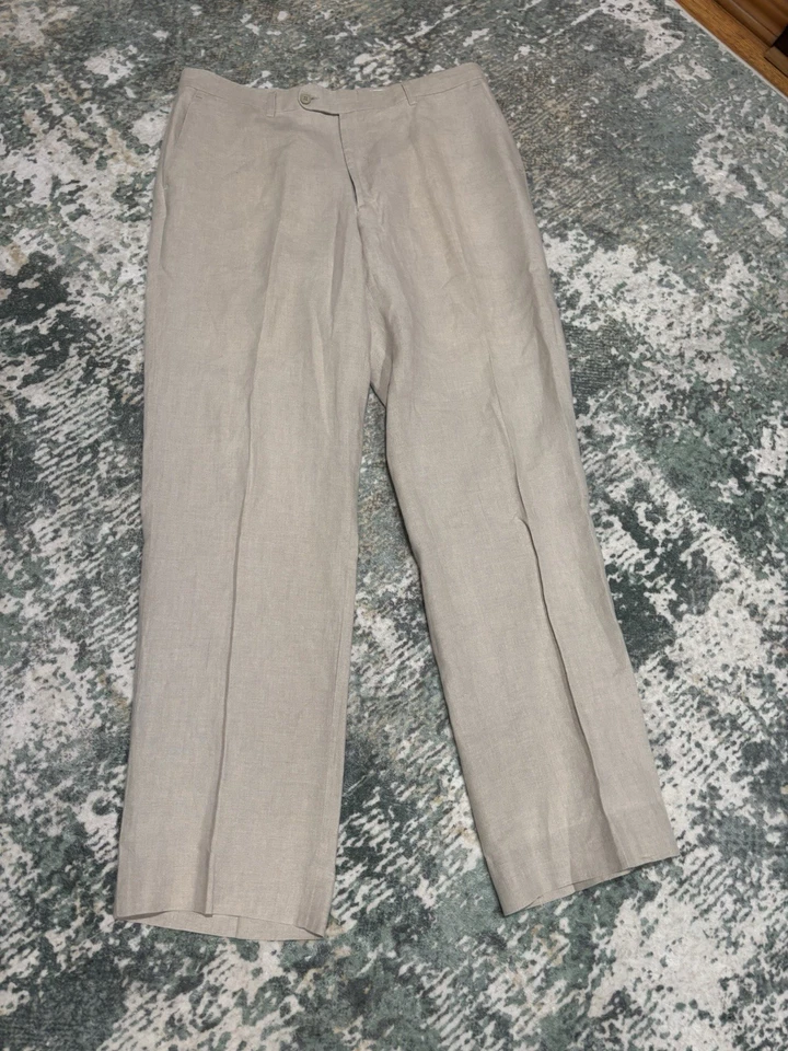 Pantalones chinos Linea Naturale Luxe de lino para hombre beige pierna recta talla 35 Foto 1 de 4