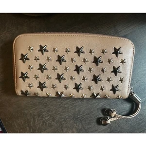 JIMMY CHOO BEIGE LEATHER AND SILVER STARS ZIP AROUND WALLET - Picture 1 of 11