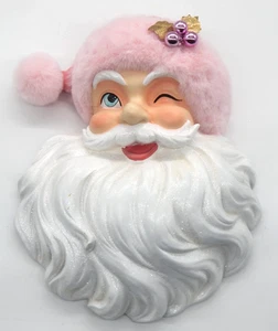 Cara de Papá Noel Rosa con Sombrero Brillante de Felpa Rosa 18" Decoración de Pared Raz Importaciones - Imagen 1 de 6