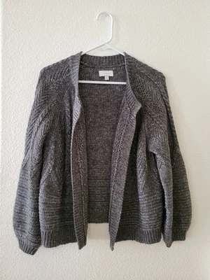 💕NWT Lucky Brand Wool Blend Cable Knit Sweater Cardigan Gray Versatile Sz Small - Image 1 of 4