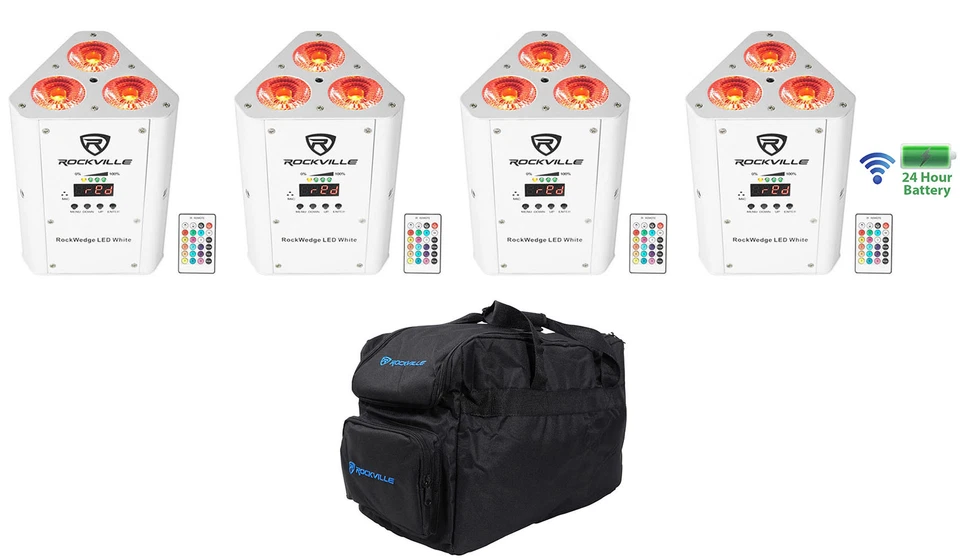 (4) Rockville RockWedge LED White RGBWA+UV Rechargeable Wireless DMX Lights+Bag - Image 1 of 4