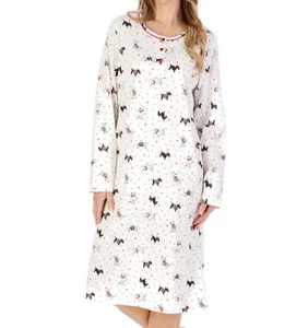 Scottie Dog Nightdress Womens Slenderella Long Sleeve Jersey Cotton Nightgown - Picture 1 of 12