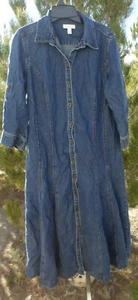 Denim Shirt Dress Charter Club Cotton Size 12 Button up Midi 3/4 sleeve - Picture 1 of 9
