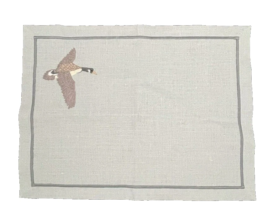 Blue-Gray Linen 17x13 Placemats Machine Stitched Embroidered Canadian Goose - Image 1 of 4
