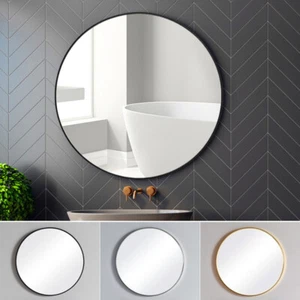 40/50/60/80cm Wall Mount Brushed Metal Large Round Framed Makeup Mirror Bathroom - Picture 1 of 14