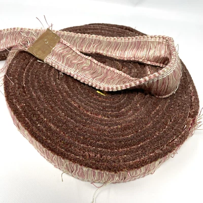 Tapicería vintage de 1 3/4" con flecos de cepillo rosa crema 8 yardas Foto 1 de 4