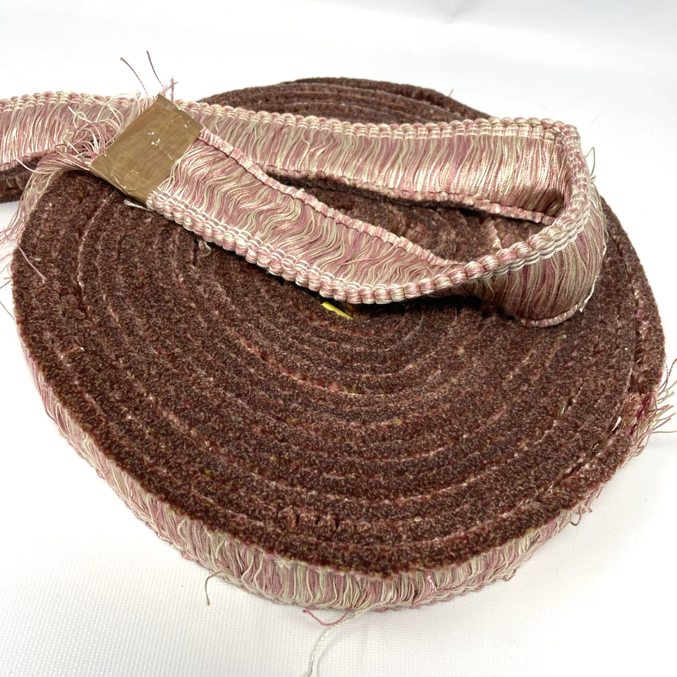 Tapicería vintage de 1 3/4" con flecos de cepillo rosa crema 8 yardas Foto 1 de 4