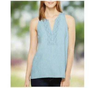 Joie besticktes Chambray Tank Top Damen XS blau V-Ausschnitt ärmellos Sommer - Bild 1 von 5