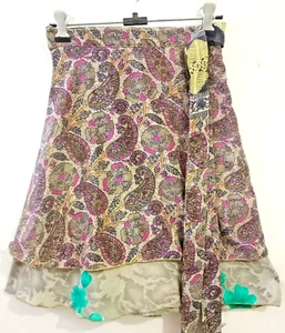 Darn Good Vintage Silk Wrap Skirt Size Regular Mini Reversible Boho Festival - Picture 1 of 6