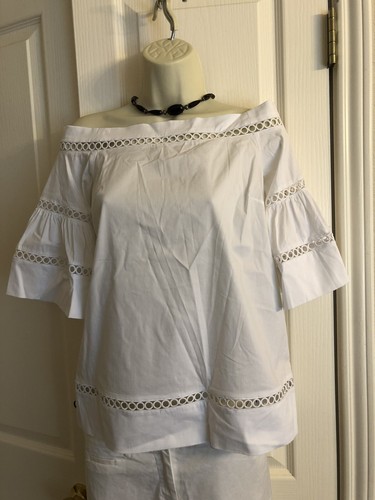 Top Michael Kors all'uncinetto con occhielli e spalle scoperte bianco taglia XXS