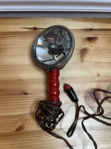 Vintage General Electric Chrome Hand Held Portable Car Spot Light Lamp Wood Hndl - Picture 1 of 8