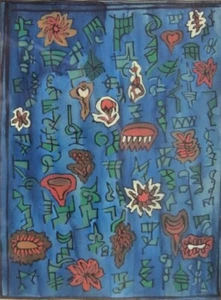 Texas Artist Amy Freeman Lee Framed Signed American Abstract Painting of Symbols - Picture 1 of 12