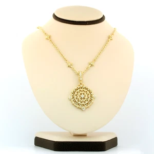 Judith Ripka 18K Yellow Gold Diamond Flower Star Pendant Necklace 15 inches long - Picture 1 of 12
