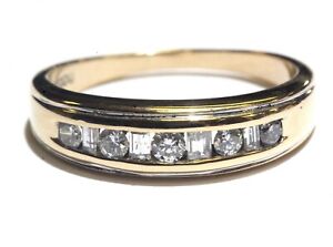 14k yellow gold .45ct round baguette diamond mens wedding band ring 5.4g gents