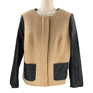 Blazer Jacke Damen Größe 12 schwarz & braun geflochten & Kunstleder von Talbots - Bild 1 von 10