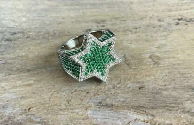 2.20Ct Round Cut Lab-Created Emerald Star Engagement Ring 14K White Gold Plated - Image 1 of 4