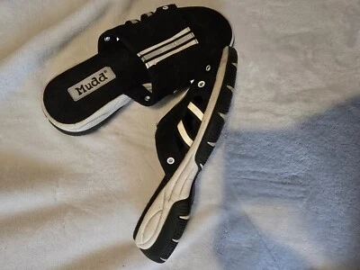 Sandalias de plataforma Mudd vintage deslizables Y2K años 90 gruesas negras blancas talla 6,5 Foto 1 de 4